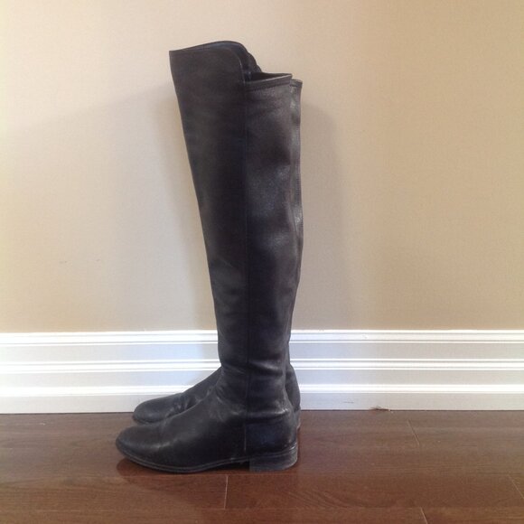 Over the Knee Stuart Weitzman Black Leather Boots - Picture 1 of 15